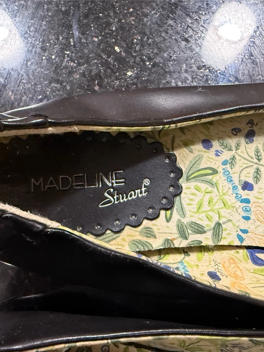 Madeline Stuart Black Floral-Insole Ballet Flats